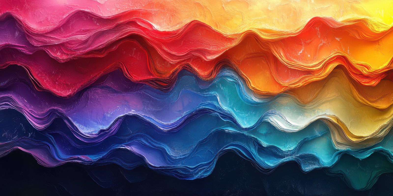 Colorful abstract waves create a vibrant backdrop representing a sunset over an ocean